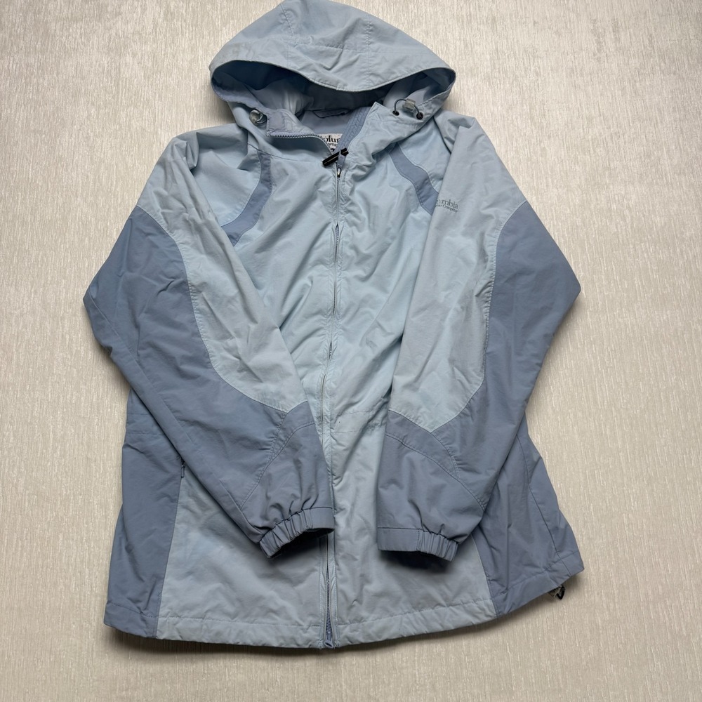 Columbia Sportswear Rain Jacket Womens Large Blue Lined Hooded Outdoor Zip Up